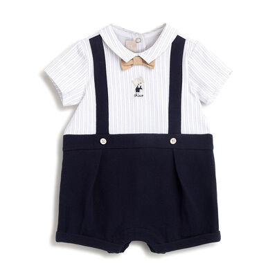 Boys Dark Blue Applique Short Sleeve Rompers